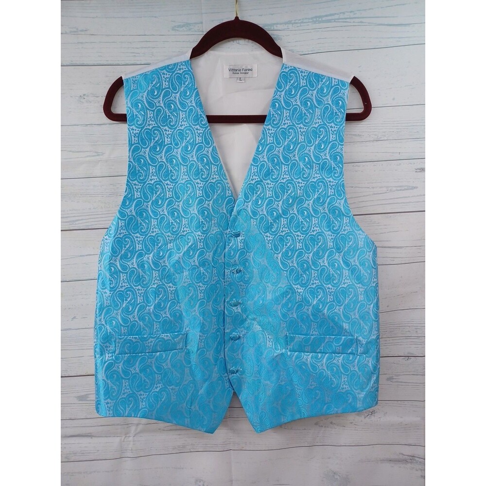 Vittorio Farina Italian Designer Vest Blue Jacquard Sz L